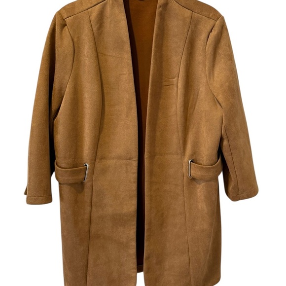 ✨ Faux Suede Open Front Blazer Coat – Camel Brown, Size L - Picture 5 of 9